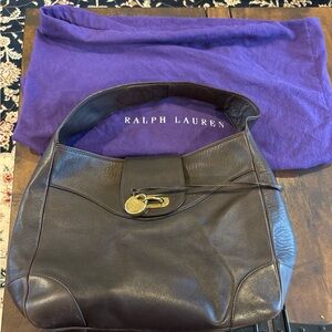 Ralph Lauren Dark Brown Leather Shoulder Bag/ Hobo with turn lock closure